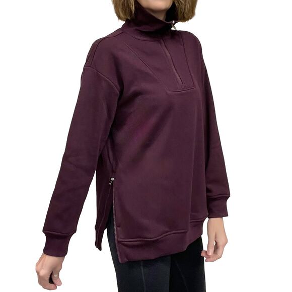 Athleta Cozy Karma 1/2 Zip Sweatshirt Sz S New $109 Cabernet Red Fleece Pullover - Picture 4 of 12